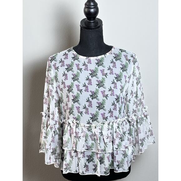 Buffalo David Bitton Women's Floral Print Top Size S Boho Flare Sleeve Top - Picture 14 of 16
